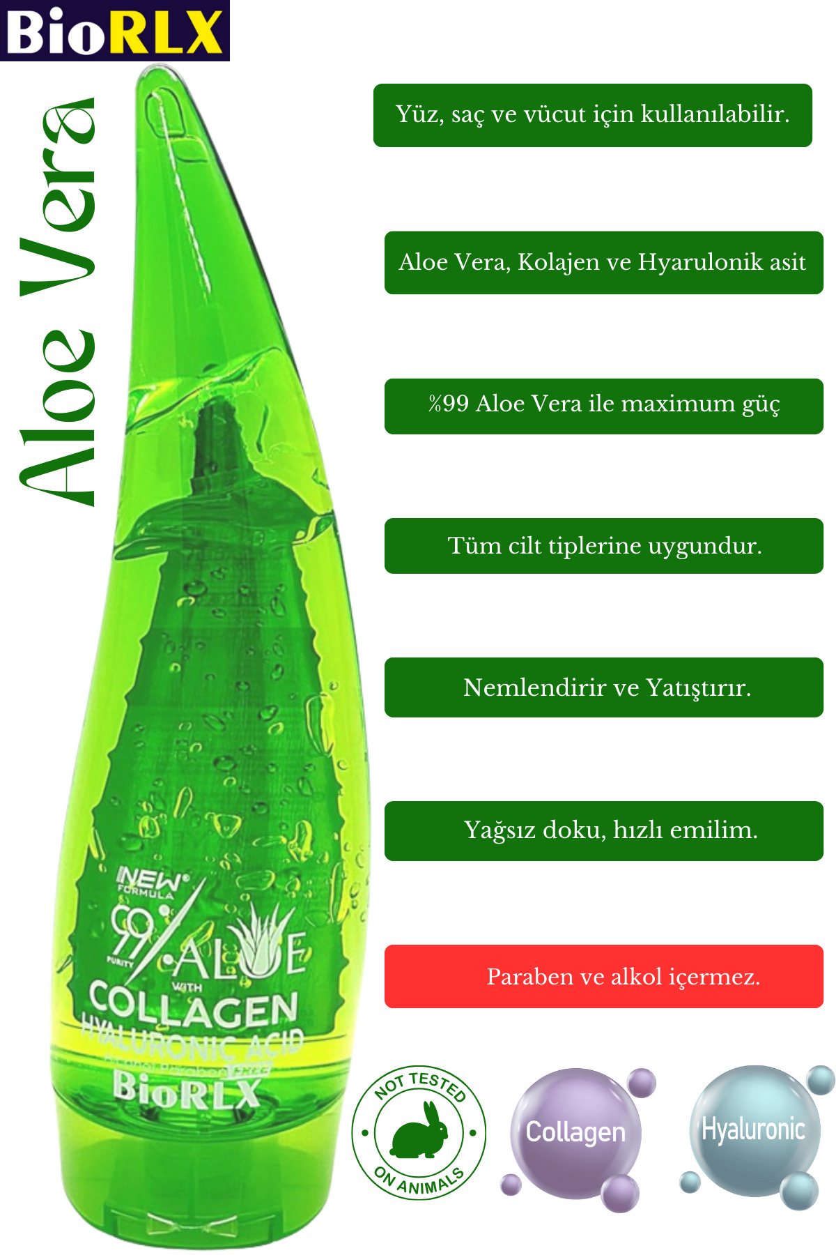 %99 Aloe Vera, Kolajen & Hyalüronik Asit Jel (250ml)