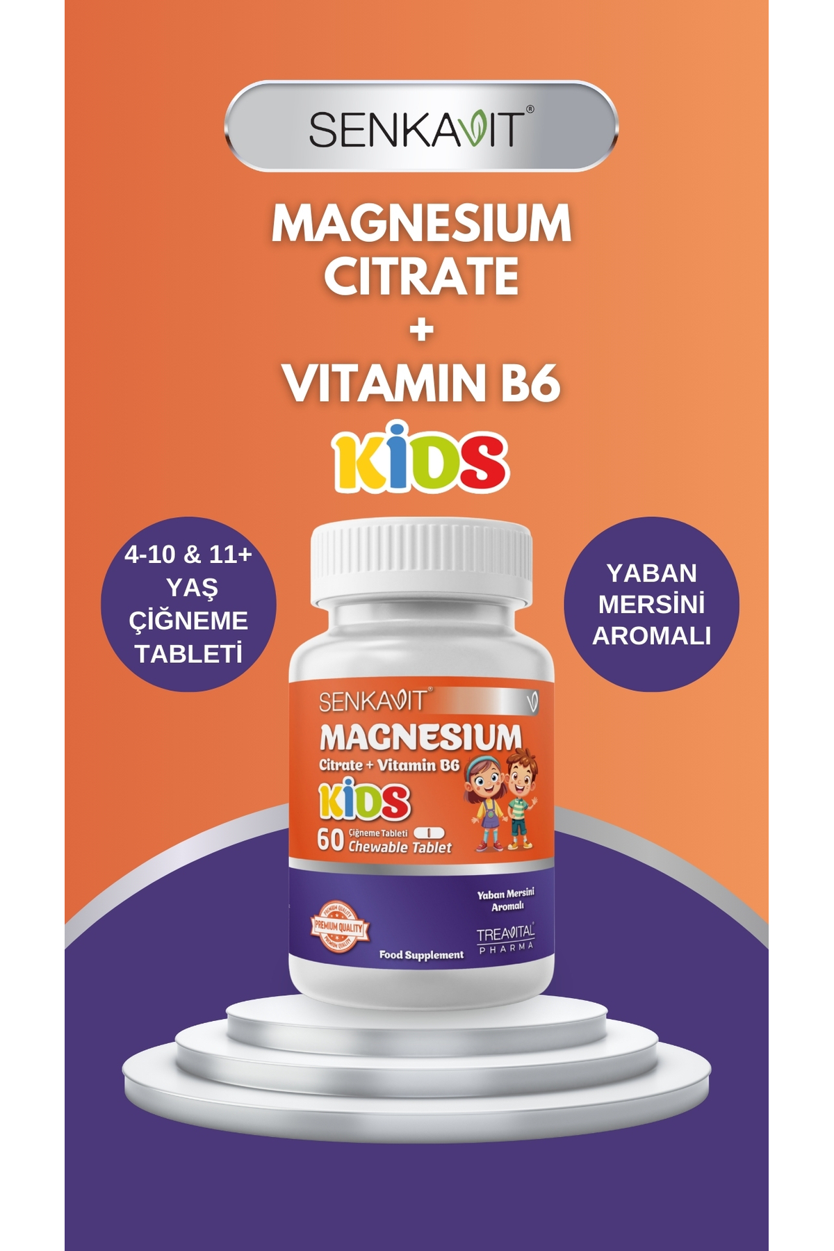 Kids Magnezyum Sitrat ve B6 İçeren 60 Çiğneme Tableti